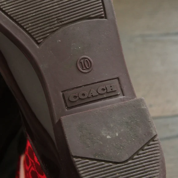 Coach Burgundy Patent Rain Chelsea Boots with Red Signature Sock - Picture 6 of 8